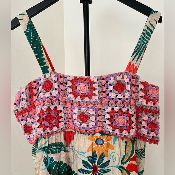 Farm Rio for Anthropologie Dress with Crochet Overlay and Floral Print (M) - Picture 5 of 16